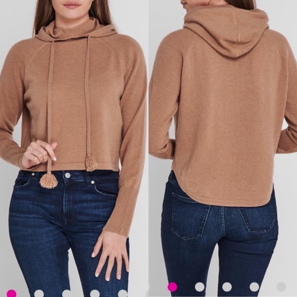 NWT Marella Size Small Fecola Camel Brown Hoody Cashmere Wool Blend Drawstring
